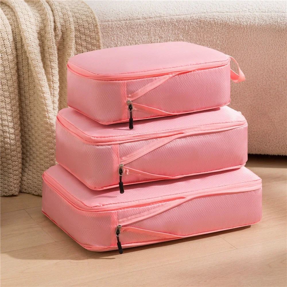 3Pcs Lightweight Compression Packing Cubes | Expandable Travel Organizer with Clear Toiletry Bag