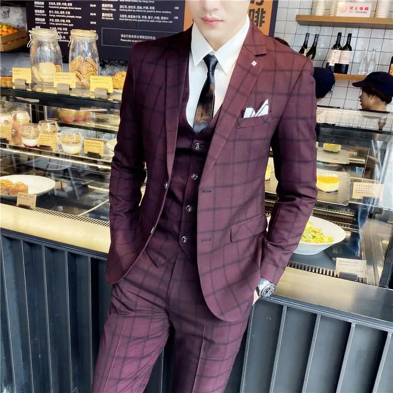 2023 Men's British Fashion 3-Piece Slim Fit Suit – Trendy Banquet Outfit
