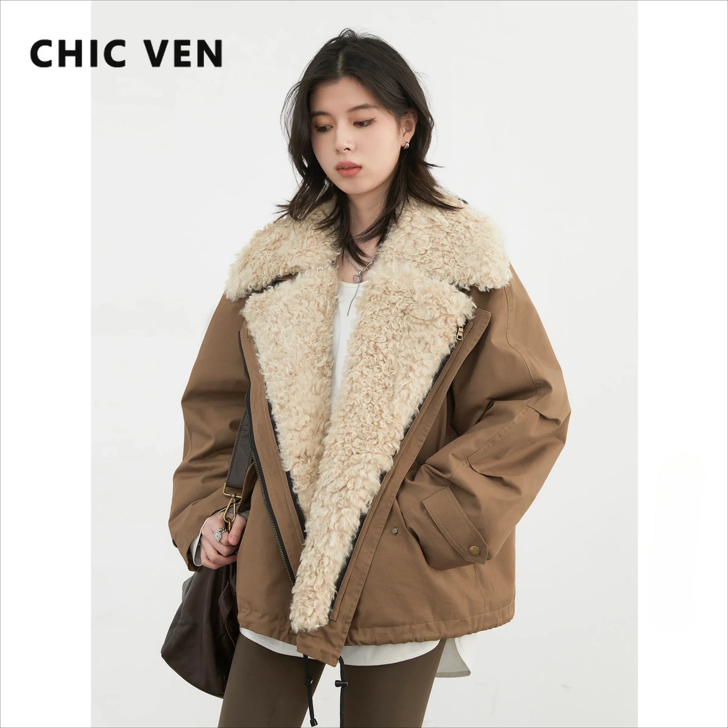 CHIC VEN Women Streetwear Loose Retro Motorcycle Cotton Jacket Thick Warm Overcoat Autumn Winter 2024