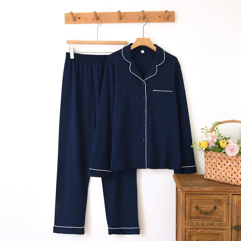 100% Cotton Thick Women's Pajama Set | Long Sleeve Warm Sleepwear Pants | Two Piece Homewear for Ladies