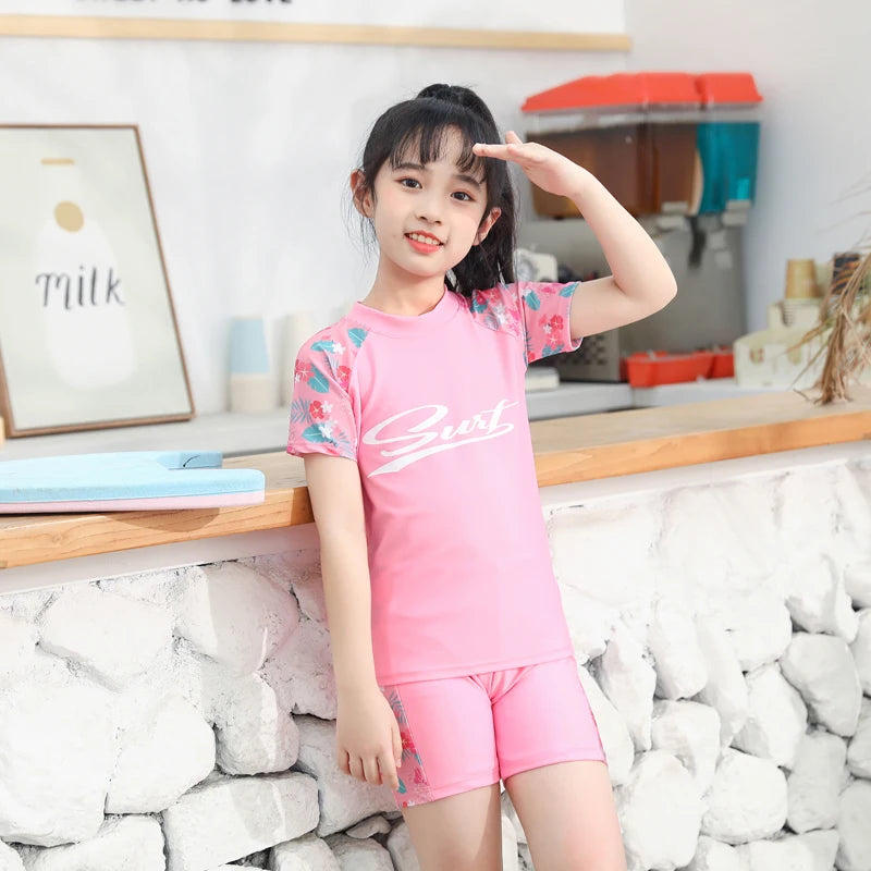 Kids Swimsuit Set Quick Dry Short Sleeve Swimwear Summer Beach Surfing Outfit