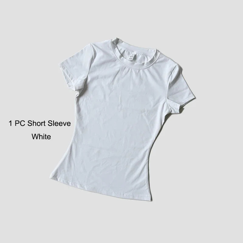 Quick-Drying Gym Leggings Set – Breathable Stretchy Slim Fitness Sport Suit with Short Sleeve Active Top