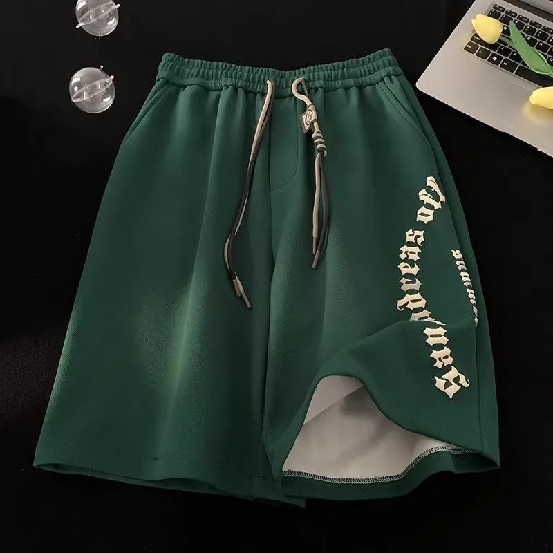 شورت شاطئ رجالي كبير الحجم بمقاسات M–5XL - ملابس صيفية كاجوال بطبعة حروف عتيقة