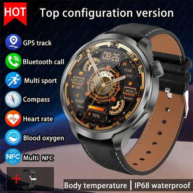 1.85” AMOLED HD Smart Watch – GPS, Compass, NFC, Waterproof, Health Monitor & Bluetooth Call