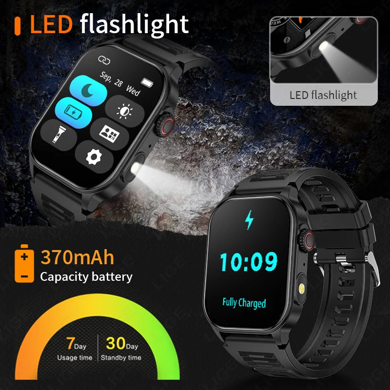 LIGE New Smart Watch | 2.01” HD Screen, AI Voice, Bluetooth Call, Flashlight, Sports & Health Monitor Smartwatch