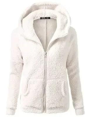 Autumn Winter 2025 Women's Hoodie Zipper Coat Casual Solid Soft Fleece Jacket