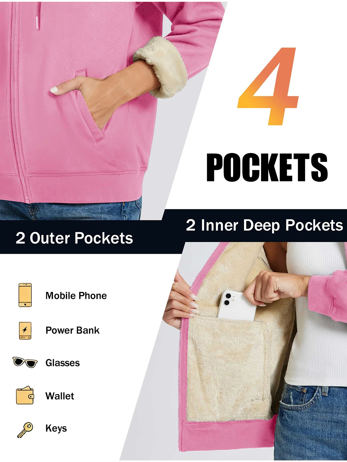 TACVASEN Women's Sherpa-Lined Full-Zip Hoodie Jacket Winter Warm Casual Outdoor Sweatshirt with Pockets