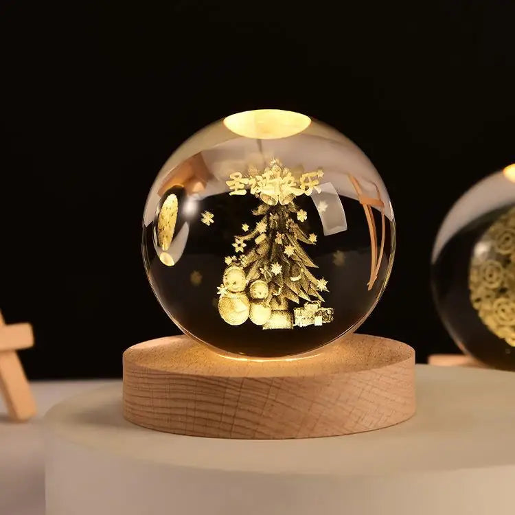 مصباح ليلي ثلاثي الأبعاد على شكل مجرة ​​كريستالية - مصباح كرة بلورية كوكبية متوهجة لتزيين السرير والمنزل وهدايا عيد الميلاد