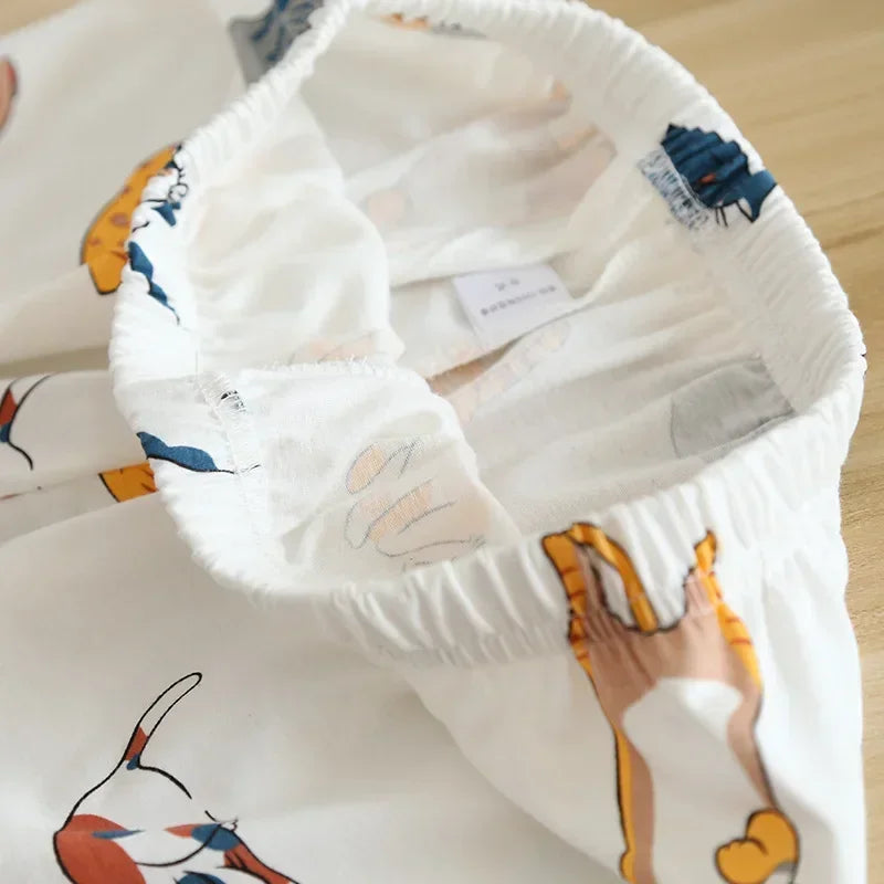 New 100% Cotton Short-Sleeved Pajama Set for Women | Cute Cartoon Japanese-Style Summer Sleepwear