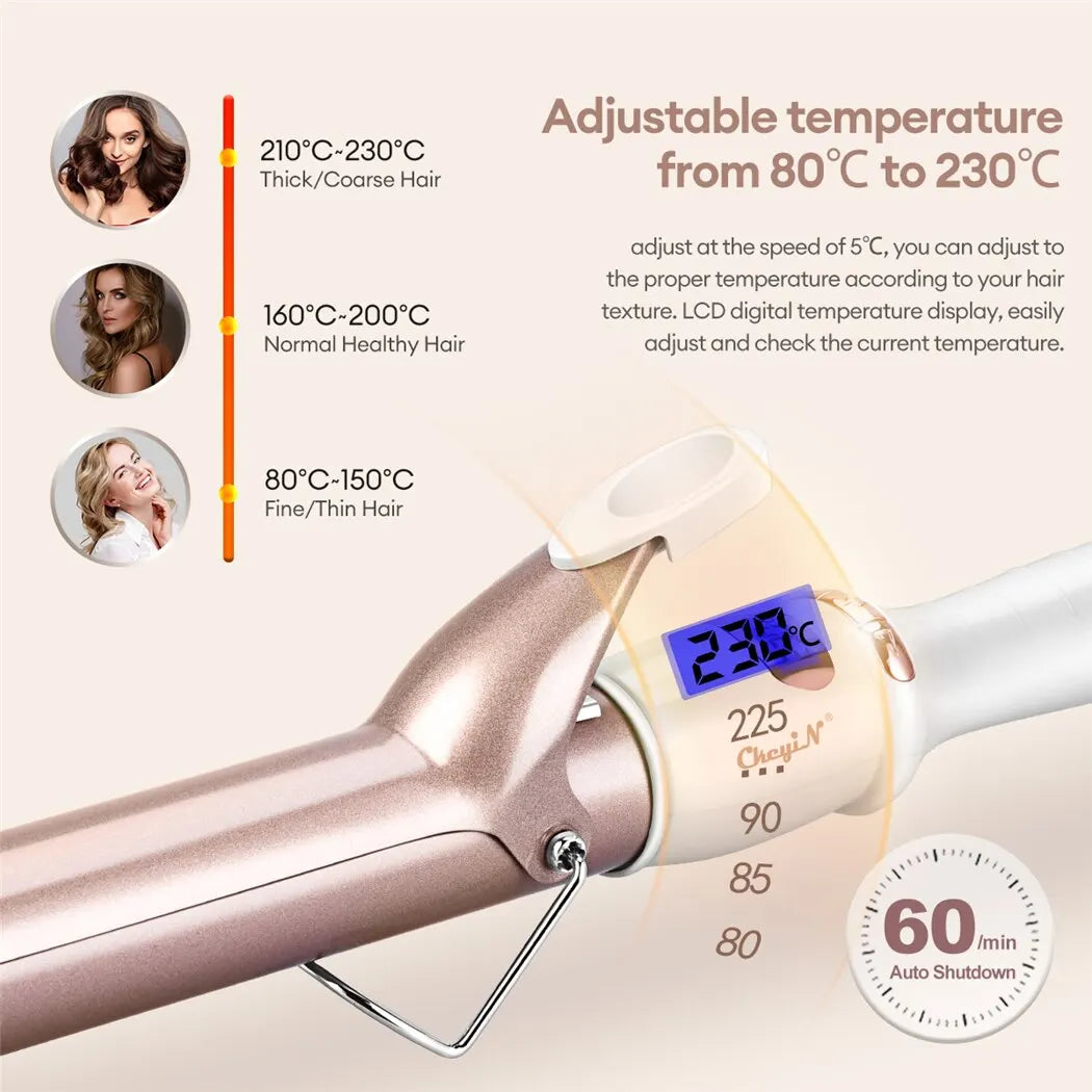 CkeyiN 32mm & 38mm Electric Hair Curler – Professional Ceramic Curling Iron with Adjustable Temperature