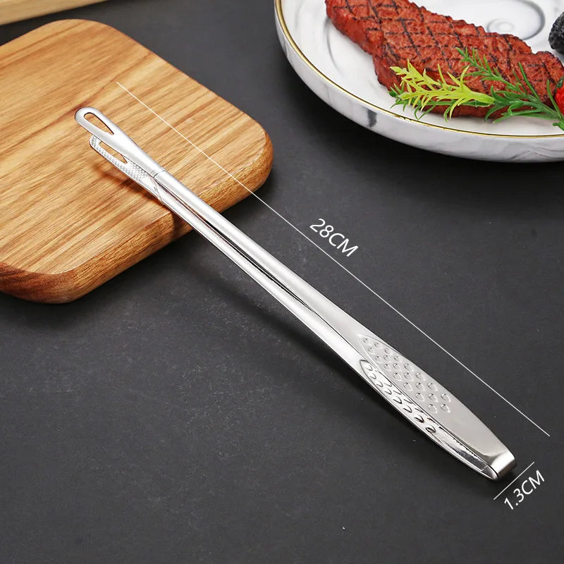 Stainless Steel Korean BBQ Food Clips – Extended Kitchen Tongs for Meat & Vegetables