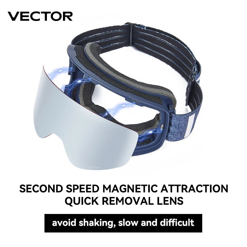 VECTOR Double-Layer Ski Goggles – Anti-Fog Magnetic Absorption Cylindrical UV400 Glasses for Men & Women, Snowboard & Ski POC Eyewear
