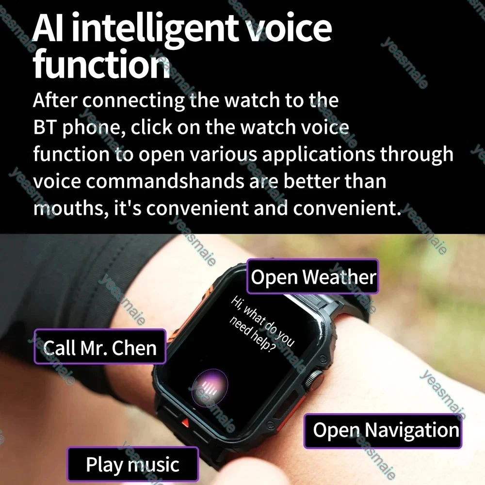 Military Outdoor Sports Smart Watch for Men – Heart Rate Health Monitor, Bluetooth Call, GPS Track, Waterproof for Android & iOS