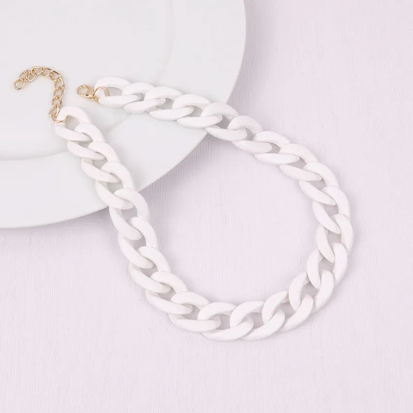 Trendy Colorful Acrylic Chain Choker Necklace for Women | Statement Matte Resin Wide Collar Jewelry