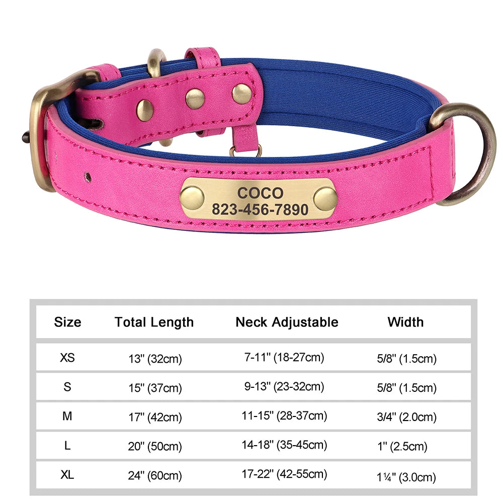 Personalized PU Leather Dog Collar – Custom Engraved Nameplate ID Tag for Small, Medium & Large Dogs