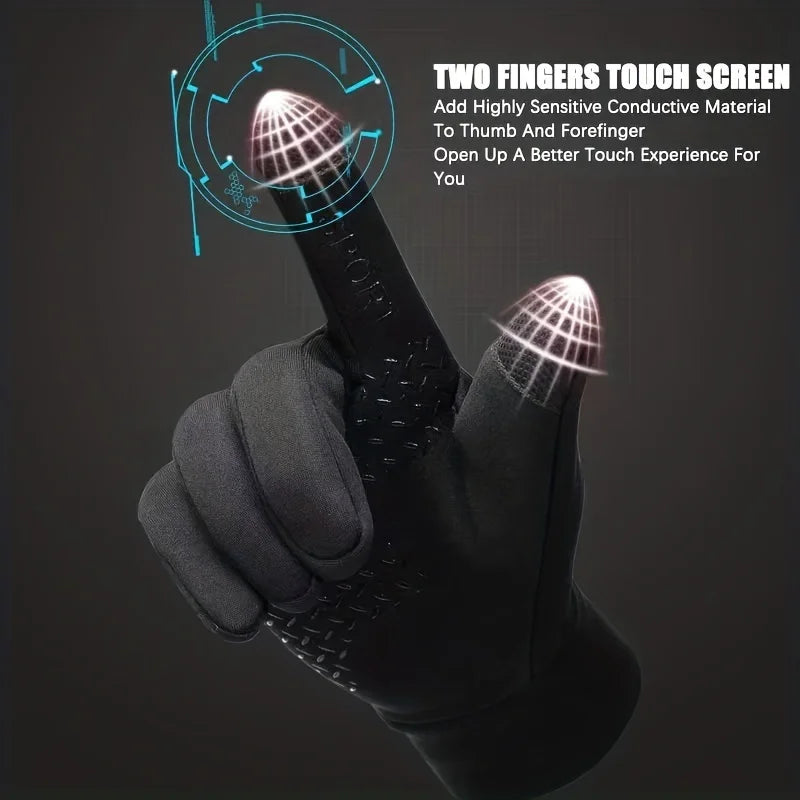 Men’s Winter Waterproof Thermal Cycling Gloves – Touchscreen Warm Non-Slip Gloves for Ski, Running & Motorcycle