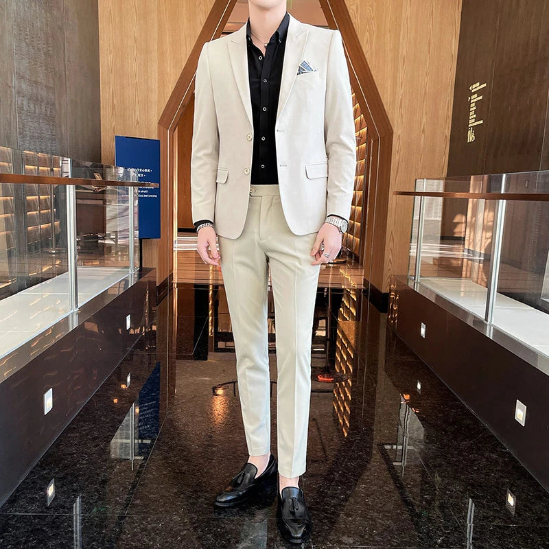 2025 Men's Slim Fit 3-Piece Business Suit – High-End Korean Style Groom & Wedding Outfit M-4XL