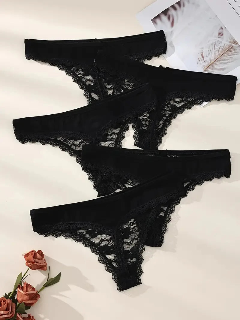 5PCS Women's Floral Lace Low Waist Panties Sexy Breathable Solid Color Underwear Lingerie