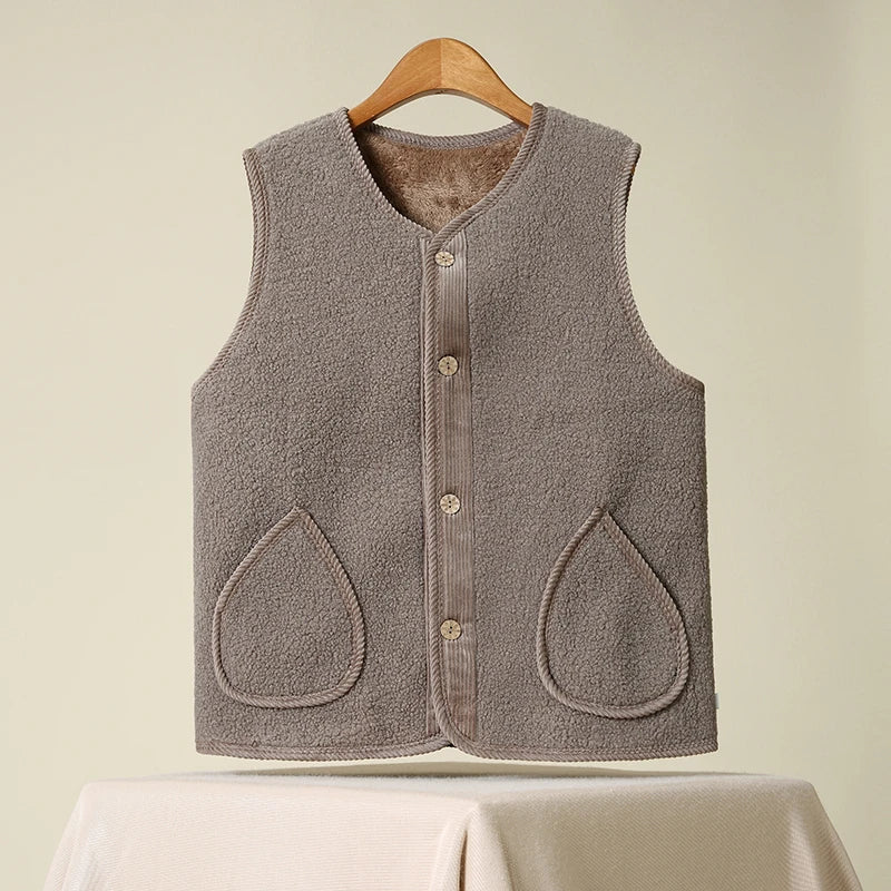 Winter Warm Fleece Vest for Mom Thickened Lamb Wool Waistcoat Plus Size Sleeveless Outerwear