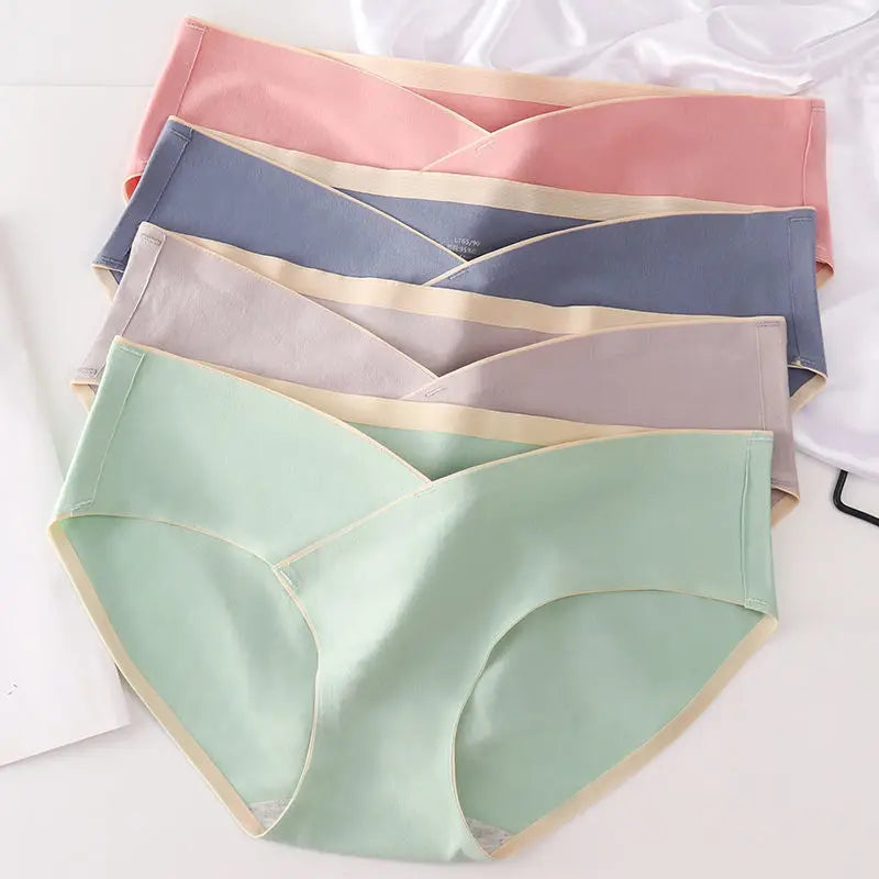 5PCS Women's Cotton Maternity High Waist Panties Adjustable Belly Support Solid Color Briefs