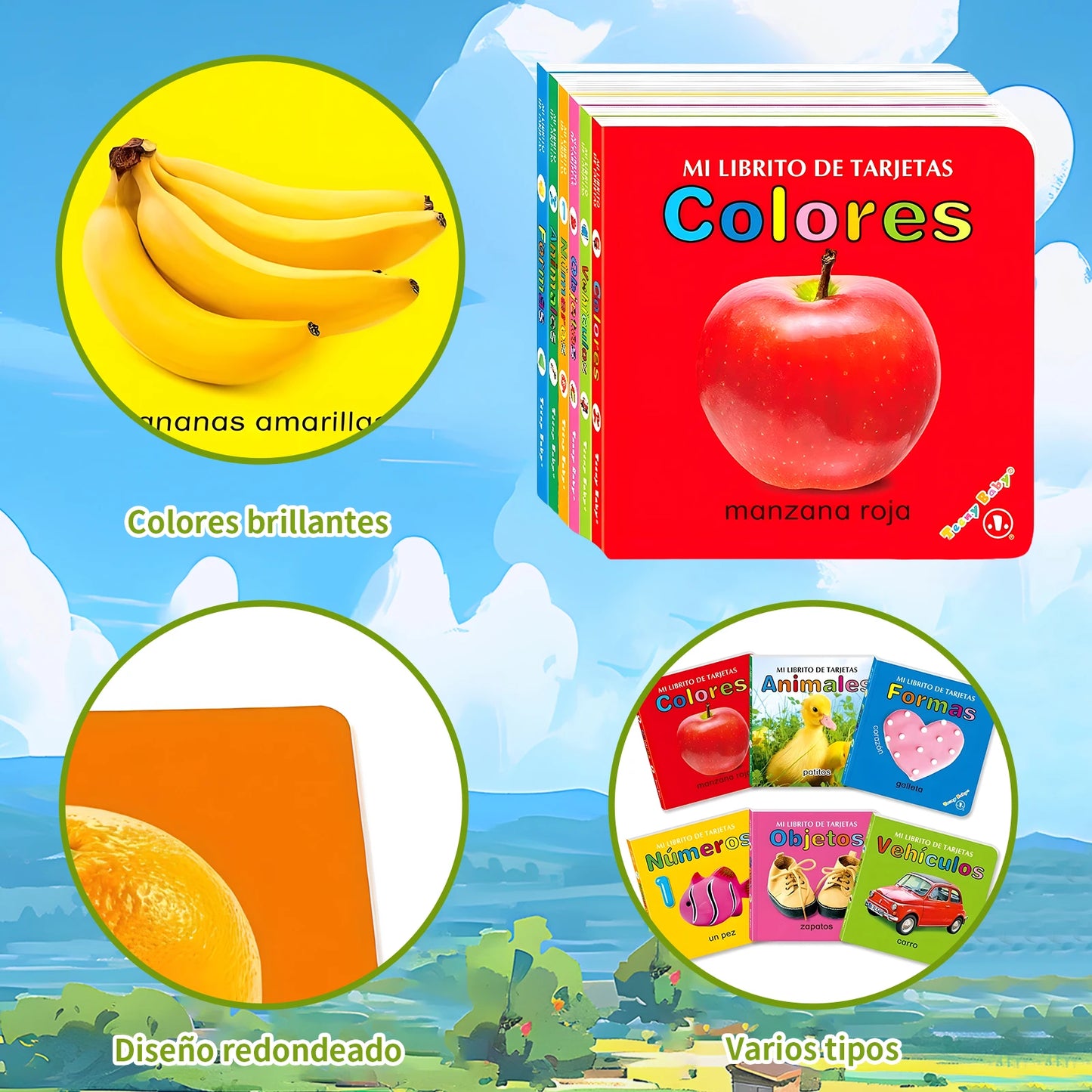 Spanish Kids Cognitive 2-Piece Set – Literacy Cards & Laminated Cognitive Book for Preschoolers Ages 3–6