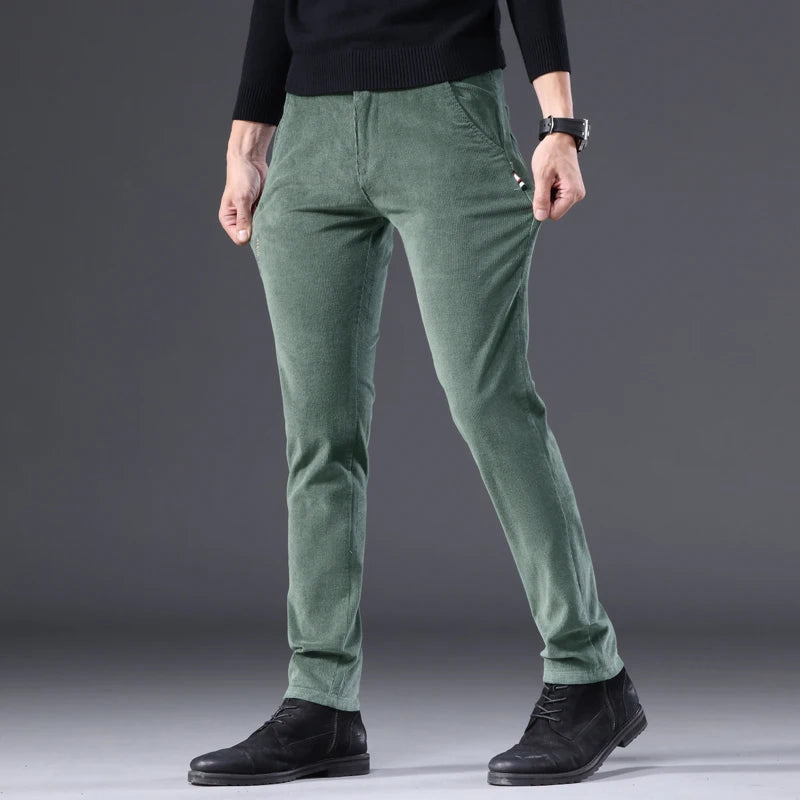Men's Corduroy Slim Straight Pants – Autumn Winter Casual Stretch Trousers 3 Colors