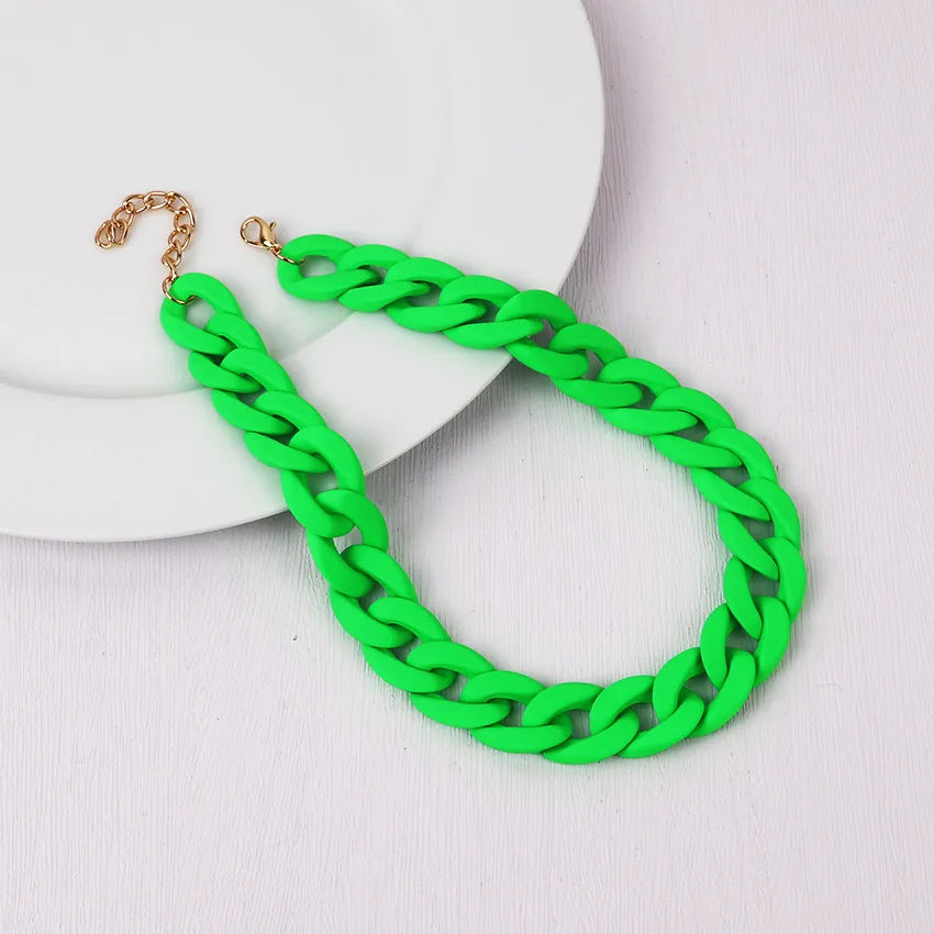 Trendy Colorful Acrylic Chain Choker Necklace for Women | Statement Matte Resin Wide Collar Jewelry