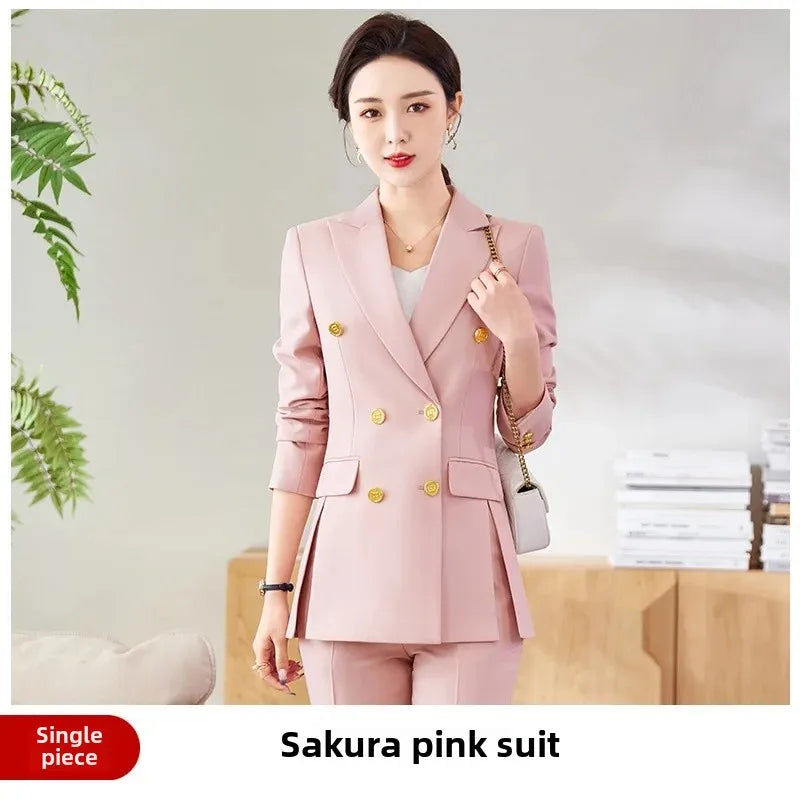 Women’s Khaki Western-Style Suit – Professional Double-Button Jacket Workwear