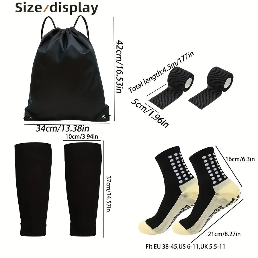 4-Piece Football Equipment Set | Non-Slip Socks, Sock Covers, Bandage & Carry Bag