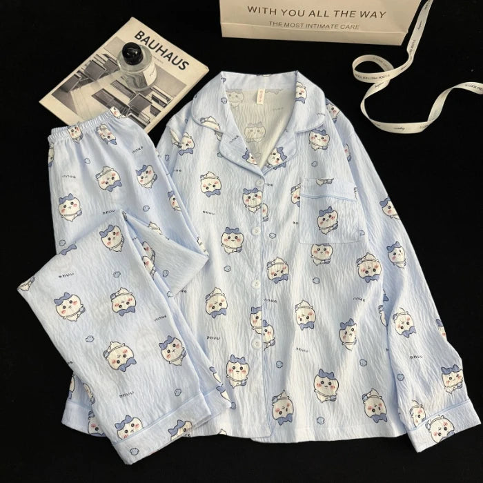 Autumn Women's Kawaii Pajama Set | Harajuku Style Line Star Dog Print 2-Piece Cute Loungewear