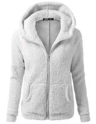 Autumn Winter 2025 Women's Hoodie Zipper Coat Casual Solid Soft Fleece Jacket