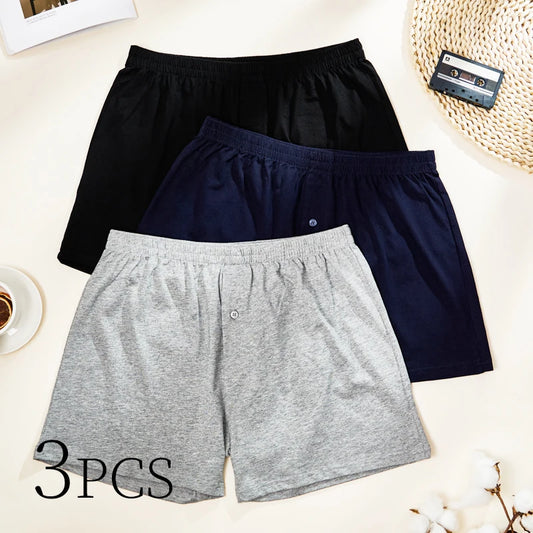 3PCS Men's Cotton Aloe Boxer Briefs | Soft Seamless Breathable Underwear | Comfortable Loose Home Leisure Panties