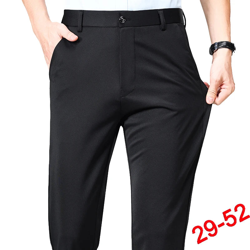 Men's Plus Size Business Suit Pants – Stretch Formal Dress Trousers in Classic Black