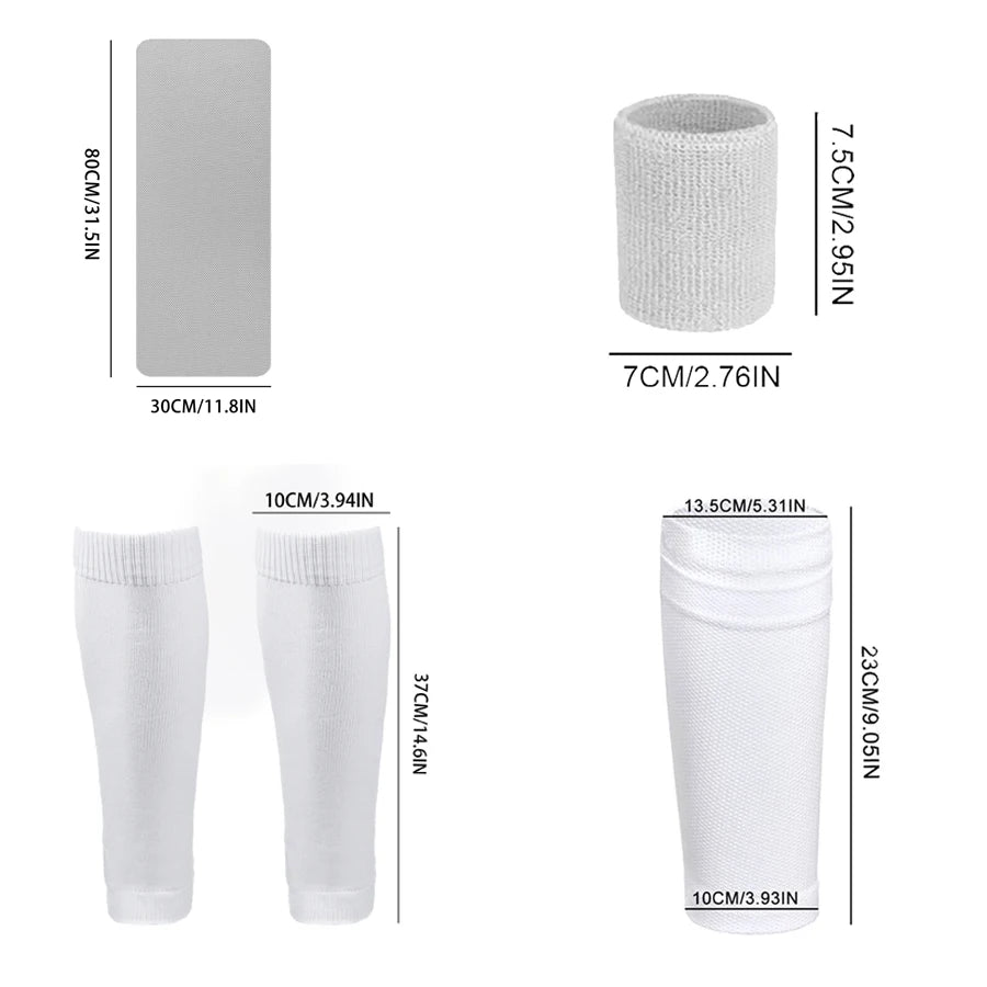 5-Piece Soccer Equipment Set | Sports Socks, Shin Guards, Sock Covers, Wrist Bracer & Towel