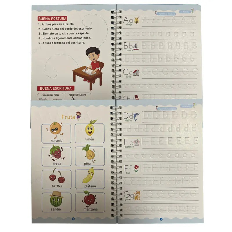 Spanish–English–French Montessori 3D Reusable Copybook – SANK Magic Calligraphy & Handwriting Practice Notebook