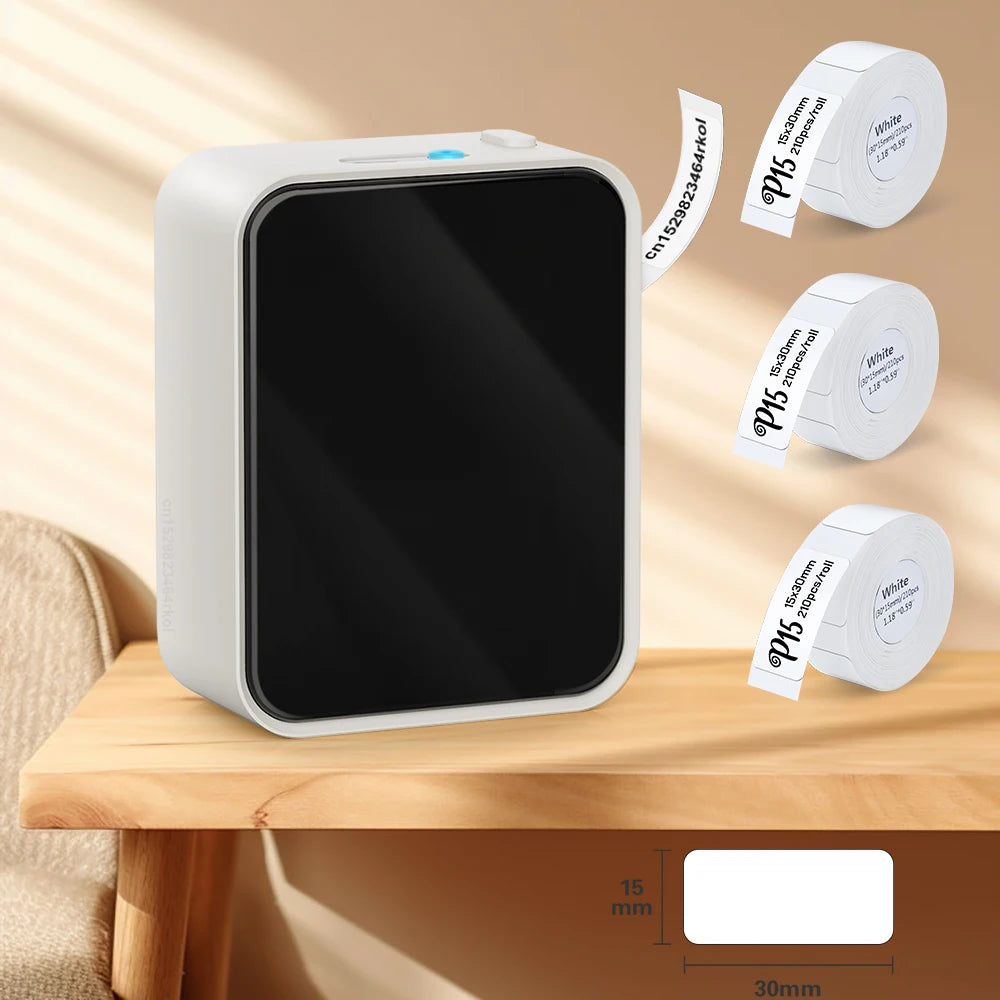P15 Portable Mini Thermal Label Printer – Wireless Bluetooth Sticker Maker, DIY Barcode & Labeling Machine (No Ink, 3PK Labels)