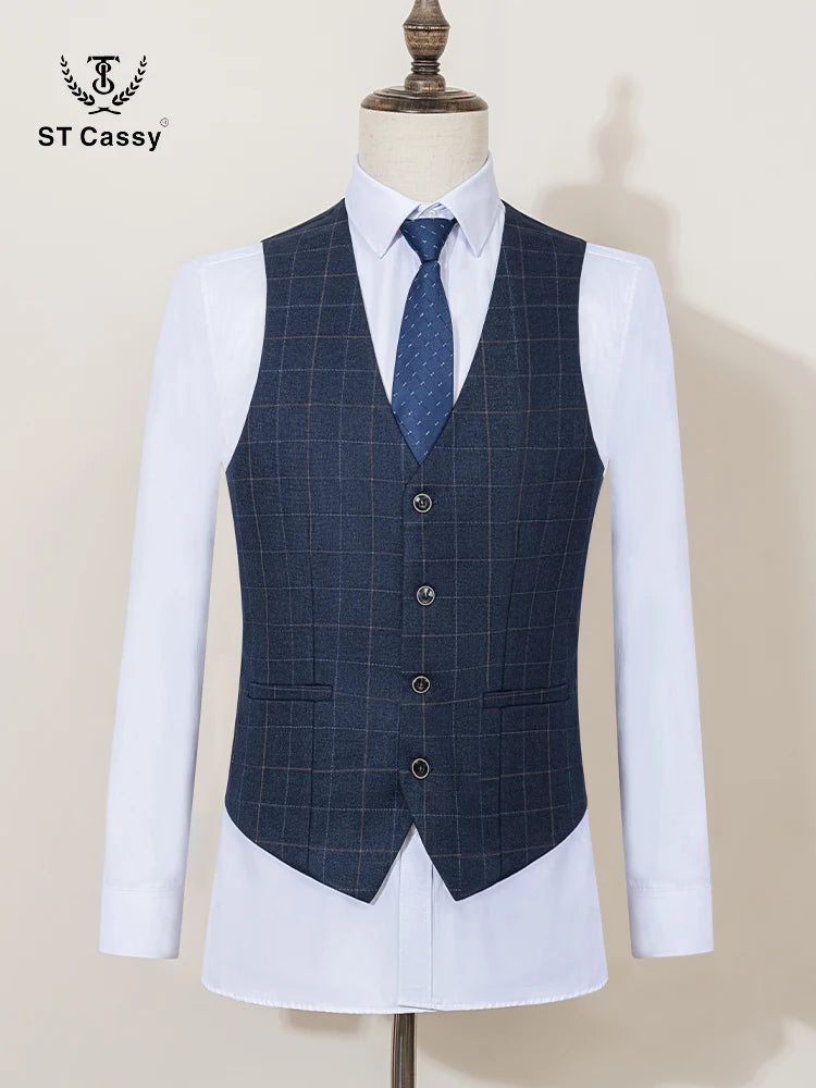 ST Cassy Men's Plaid Suit – High-Quality Formal & Casual Business Wear