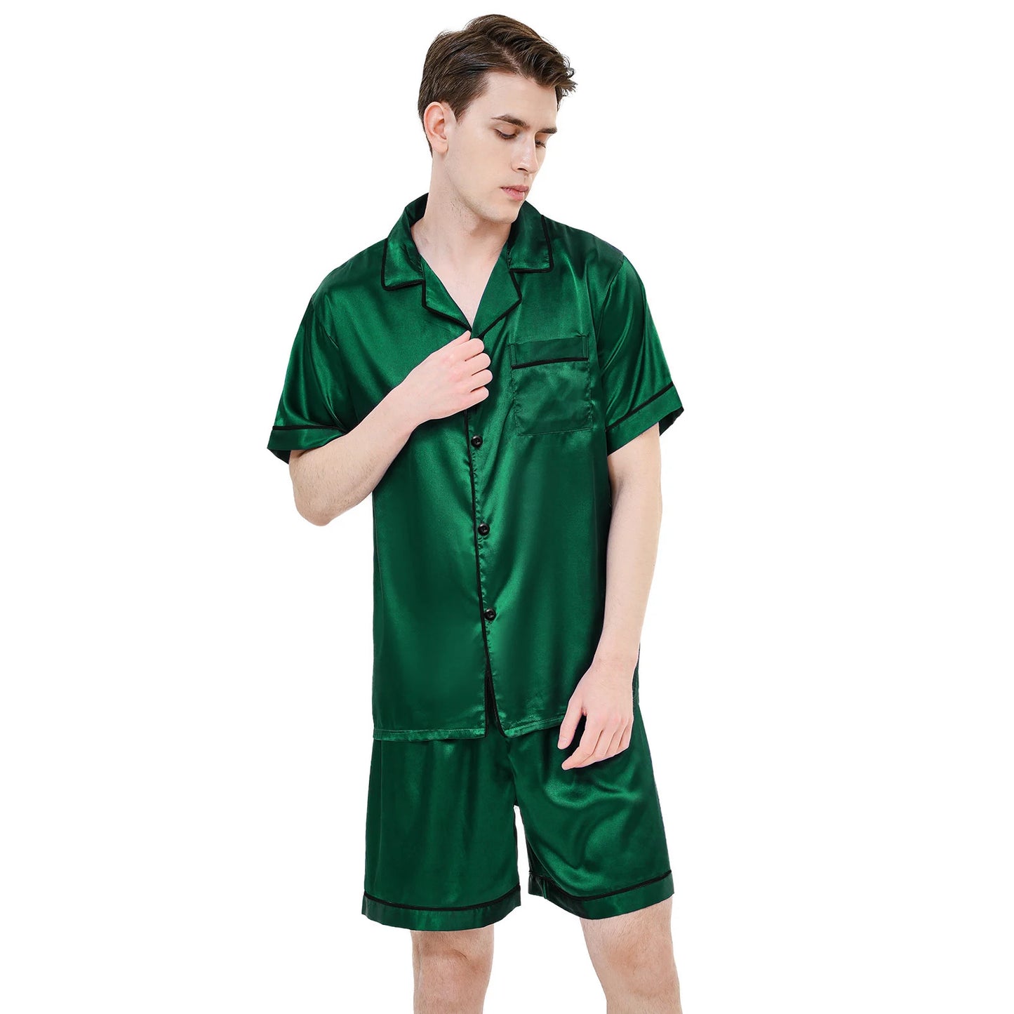 Men's Summer Ice Silk Pajama Set | Short Sleeve Thin Casual Cardigan & Shorts | Comfortable Homewear