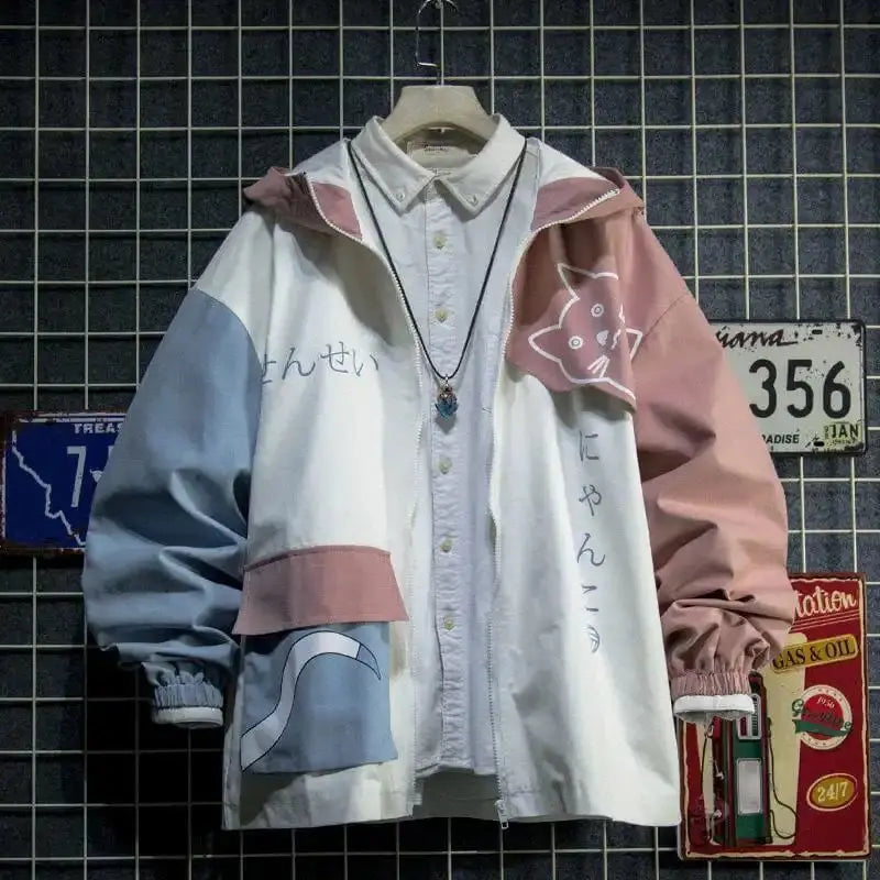 New 2025 Spring Women Hooded Shark Print Japanese Style Patchwork Harajuku Hoodie Jacket