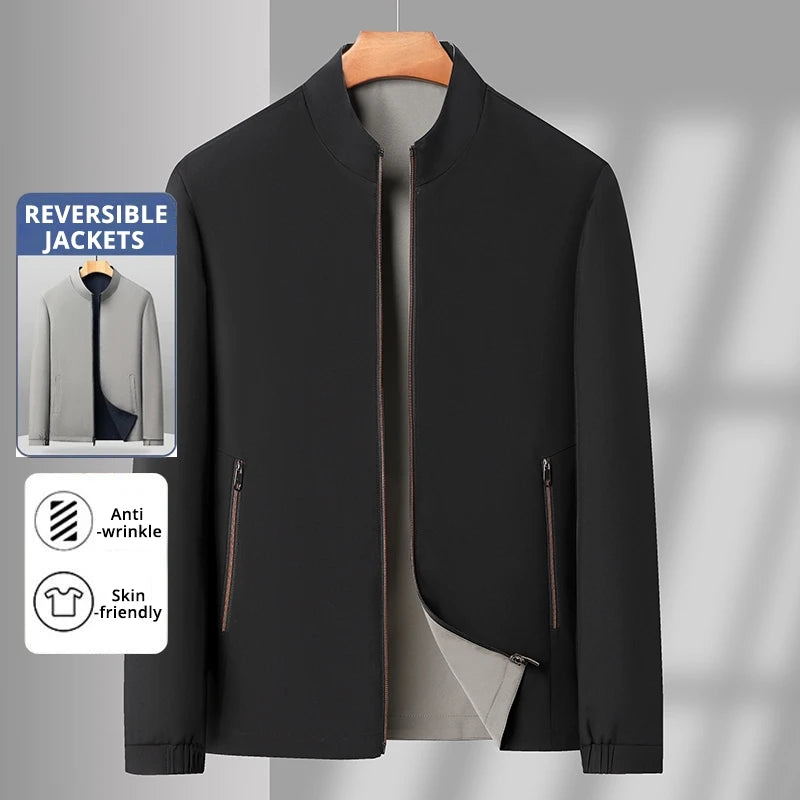 Men’s Reversible Waterproof Blazer Jacket – Premium Wrinkle-Free Baseball Collar Windbreaker