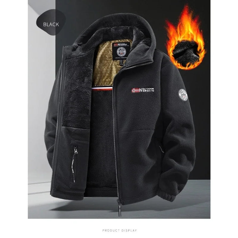 Men’s Autumn Winter Graphenewarm Fleece Jacket – Hooded Outdoor Hiking Sports Coat