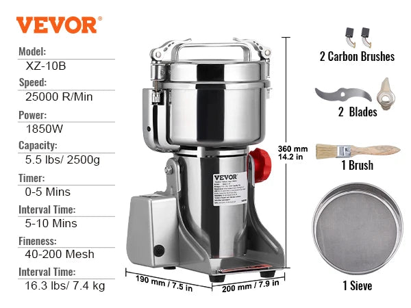 Electric Grain Mill Grinder 150-2500g Commercial Spice Herb Crusher