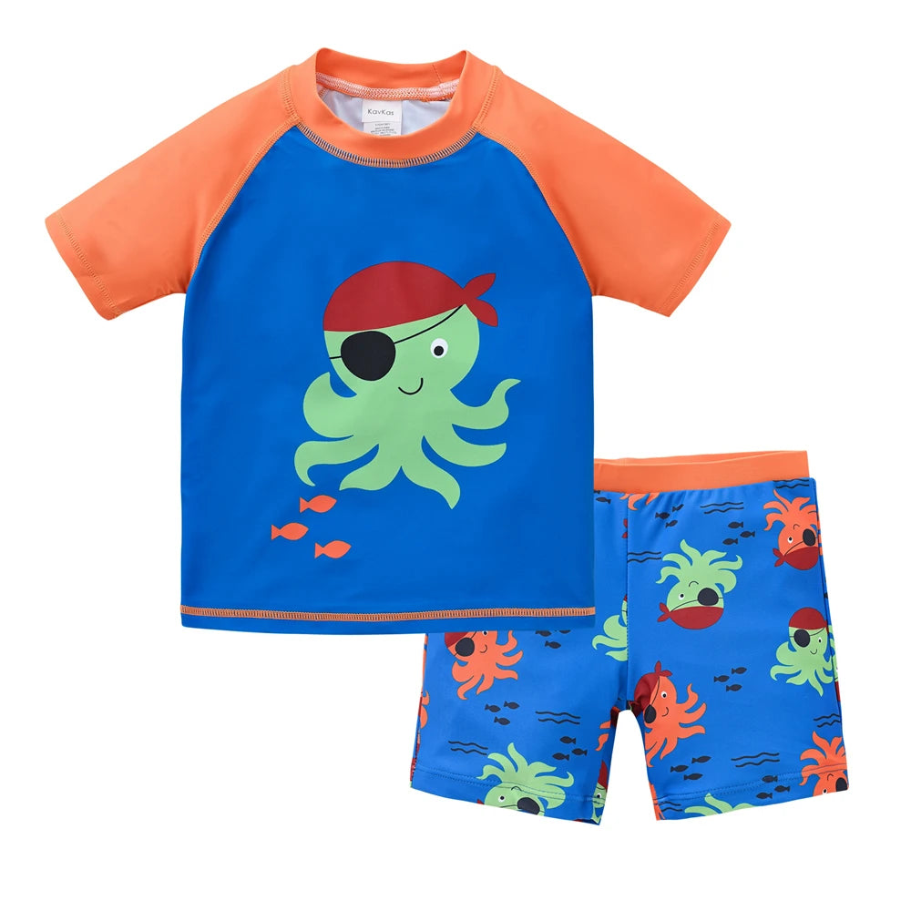 Boys 2 Piece Swimsuit Set Cool Print Kids Swimwear Beach Surfing Shorts