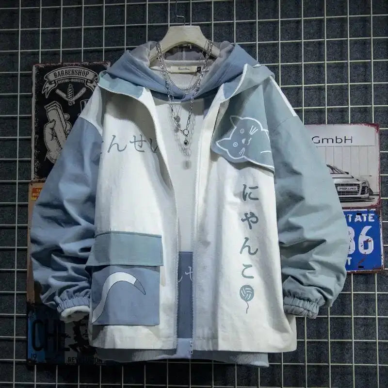 New 2025 Spring Women Hooded Shark Print Japanese Style Patchwork Harajuku Hoodie Jacket