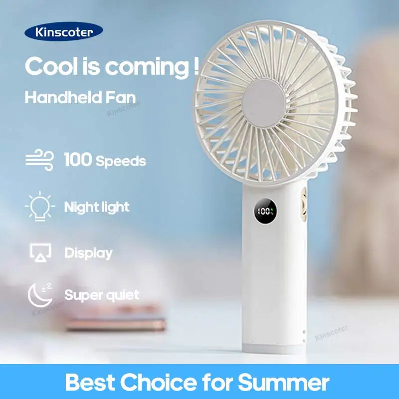 Handheld Personal Fan – Portable USB Mini Fan with 3600mAh Rechargeable Battery, Stepless Speed Control, Display & Nightlight