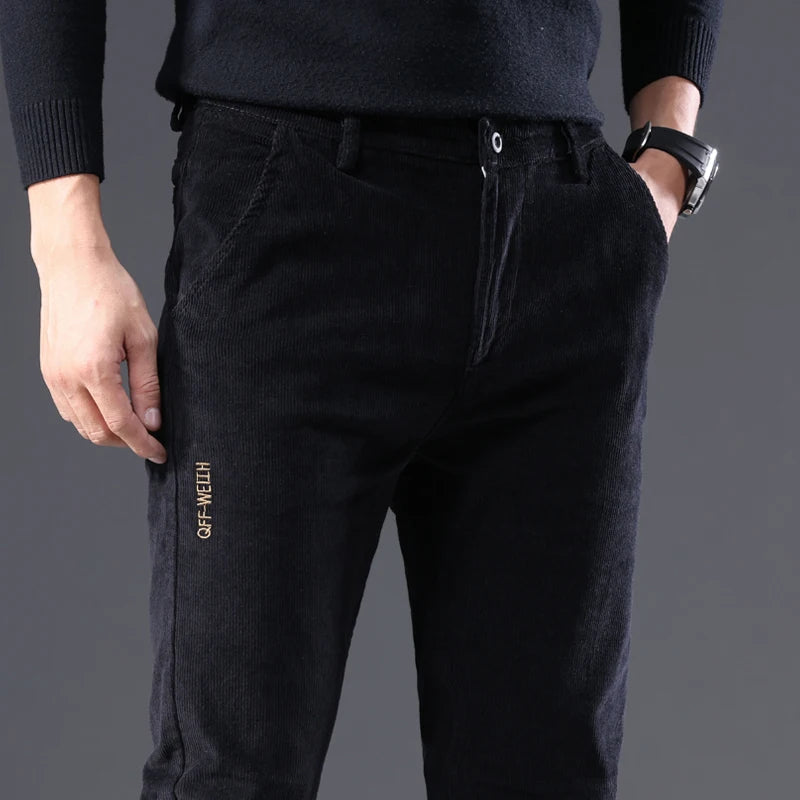 Men's Corduroy Slim Straight Pants – Autumn Winter Casual Stretch Trousers 3 Colors