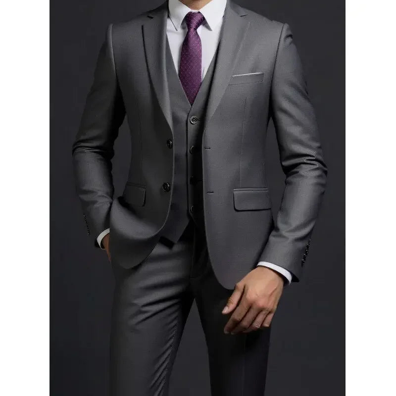 Men's 3-Piece Gentleman Suit – British Style Solid-Color Business & Wedding Outfit