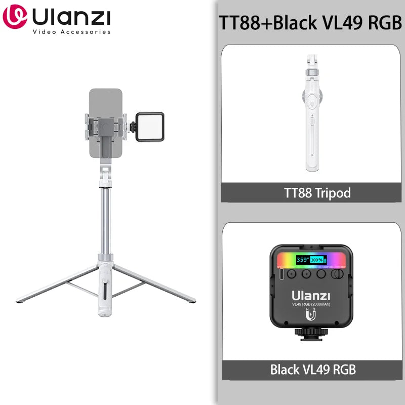 Ulanzi TT88 Overhead Selfie Stick Tripod – 1.44M Phone Tripod with Remote
