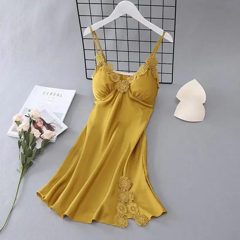 Women's Summer Satin Nightgown | Lace Sleeveless Chemise Sleepwear Dress | Comfortable Loungewear Nightdress