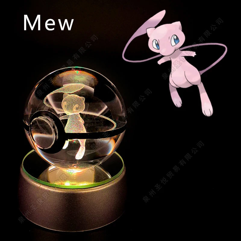 Pokémon 3D Crystal Ball Night Light – Pikachu, Gengar & Mewtwo Pokéball Glass Lamp for Kids Birthday Gifts